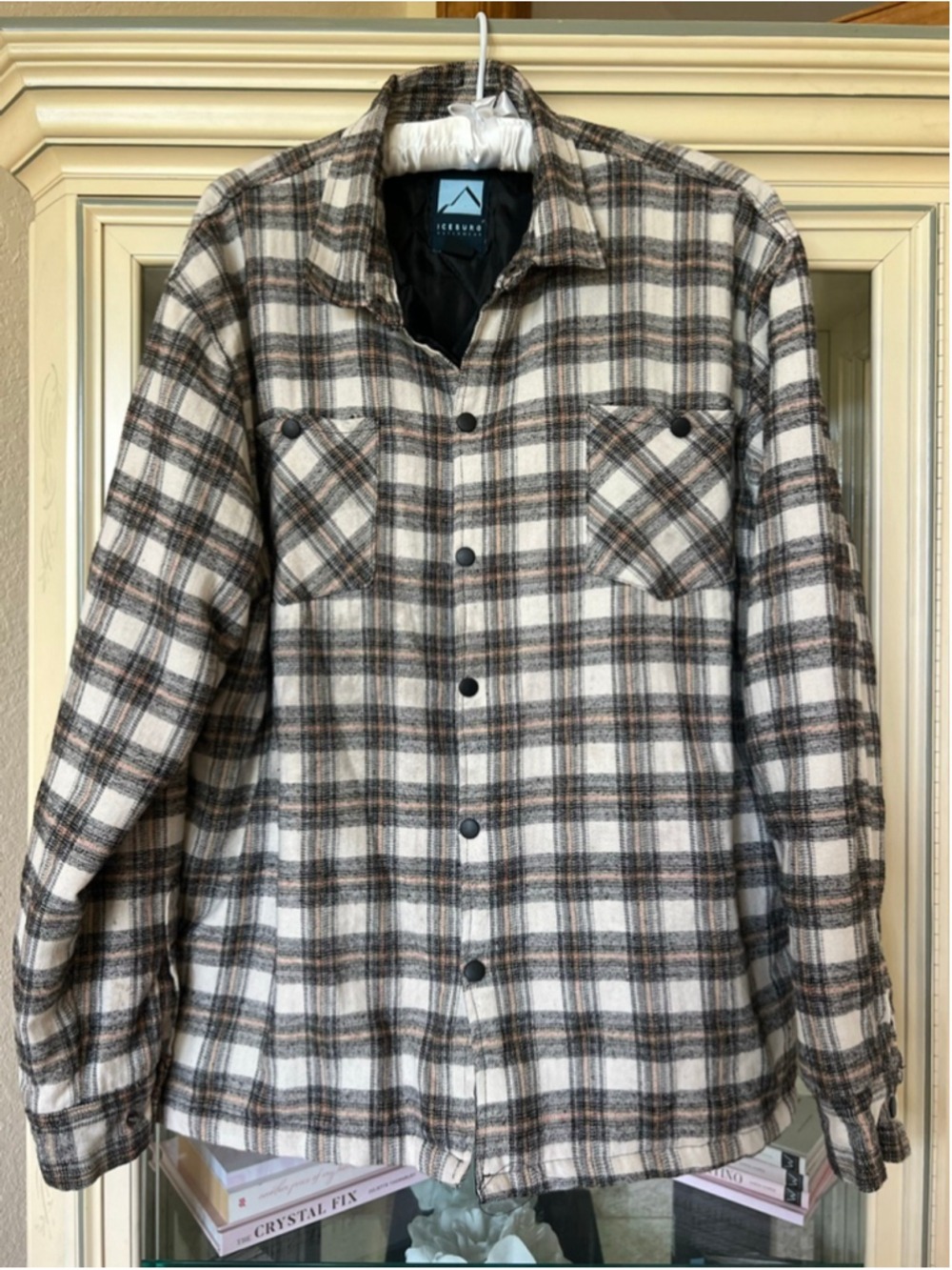 Men's ICEBURG Lightweight Plaid Shirt Jacket XXL Beige Brown